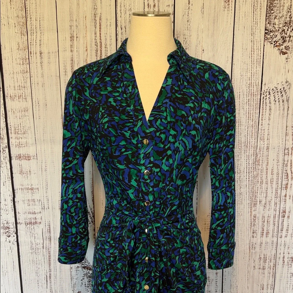 Cache Blue Green‎ Abstract Long-Sleeve Button Dress - Picture 3 of 7